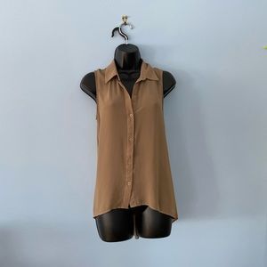 Sheer Tan Blouse Tank with Front buttons (free shipping!)